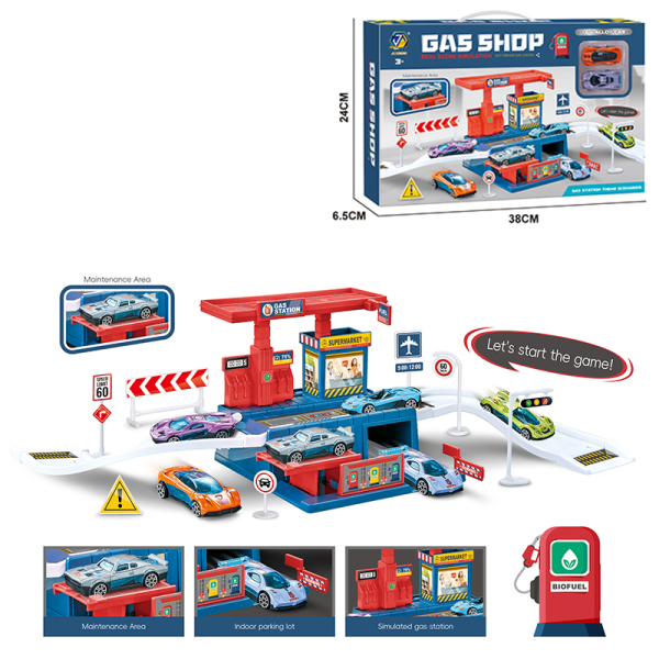 004812 Set benzinarie cu masini din metal