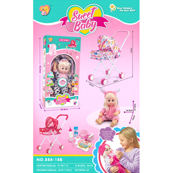 011734 Set papusa vinil cu functii cu carucior